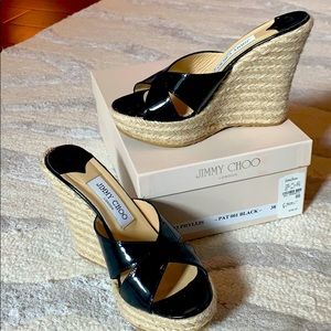 Bk Patent Leather Jimmy Choo Espadrille Sandals.